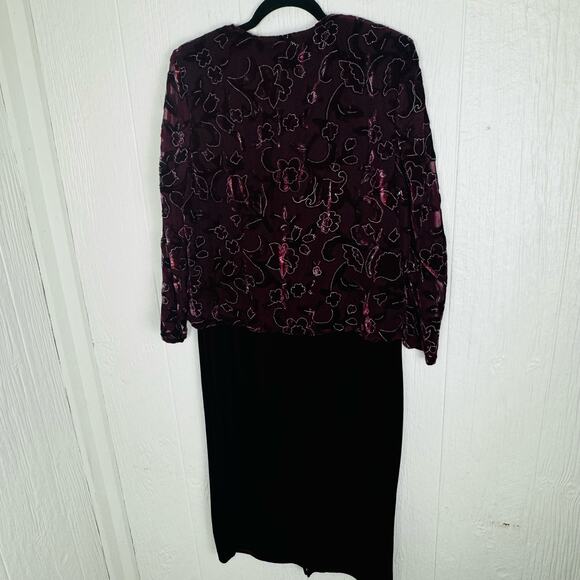 Miss Dorby Vintage Velvet Burnout Velour Midi Cardigan Dress Size XL Petite Red - Picture 6 of 12